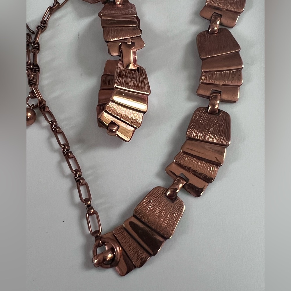 Vintage Copper Set Necklace & Bracelet authentic mid century mod Renoir era